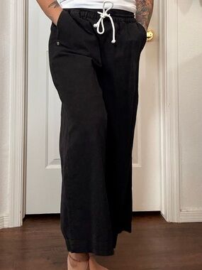 Black cotton Roxy Drawstring Casual Pants